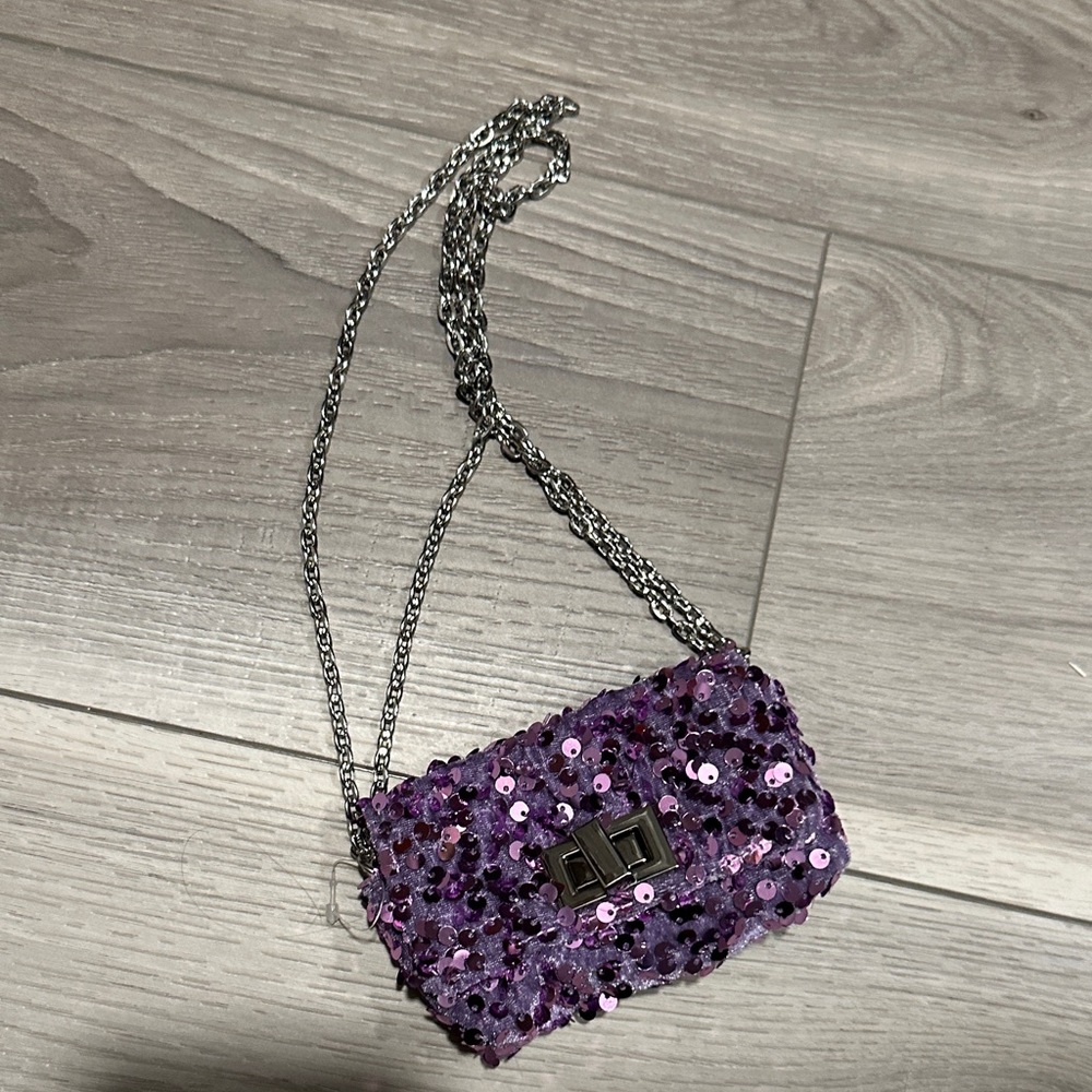 Mini Chain and Sequin Purple Purse